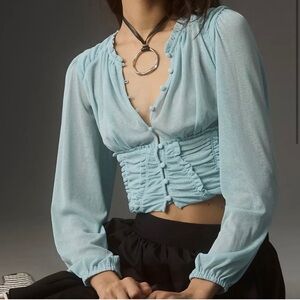 Anthropologie Retro Robin Blue Top